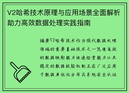 V2哈希技术原理与应用场景全面解析助力高效数据处理实践指南